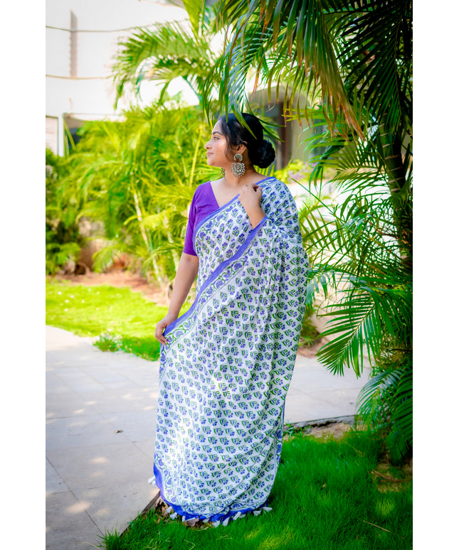 Floral Whisper - Handcrafted Mul Cotton Saree