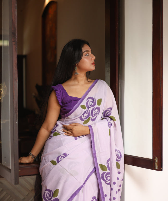 Rosy- Handcrafted Mul Cotton Saree