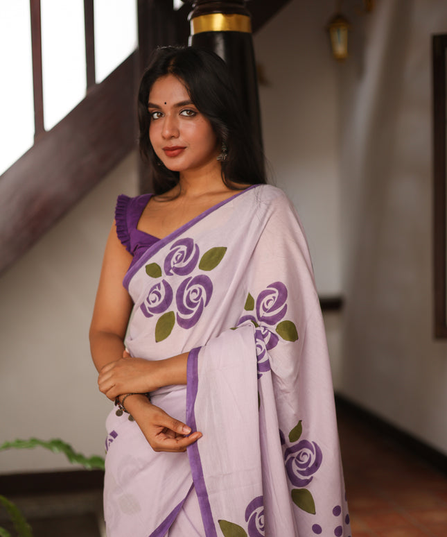 Rosy- Handcrafted Mul Cotton Saree