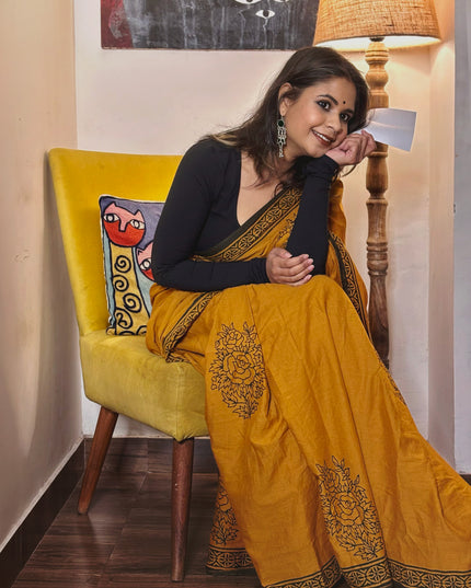 Sunny Rosette - Handcrafted Mul Cotton Saree