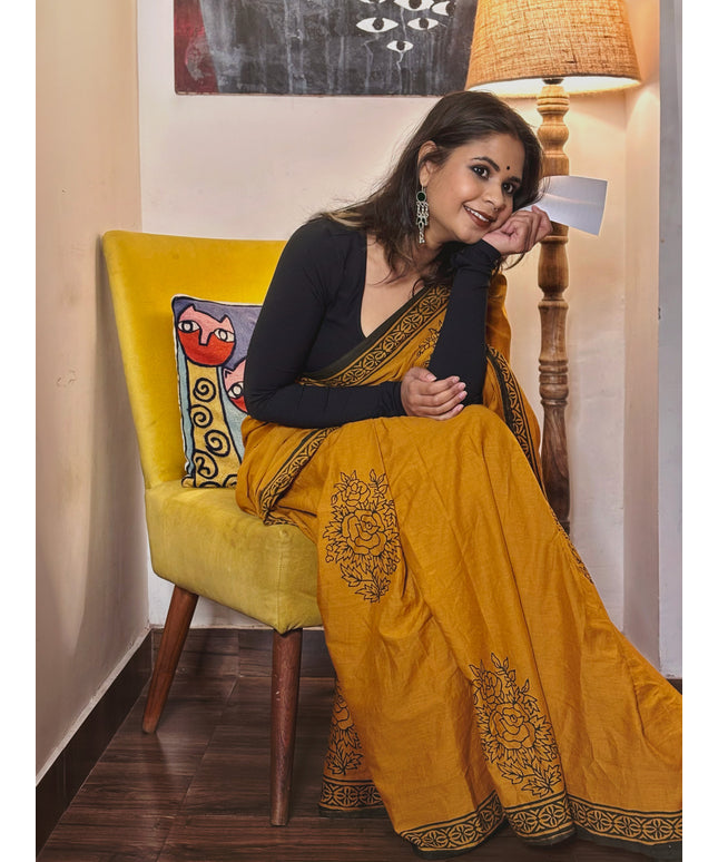Sunny Rosette - Handcrafted Mul Cotton Saree