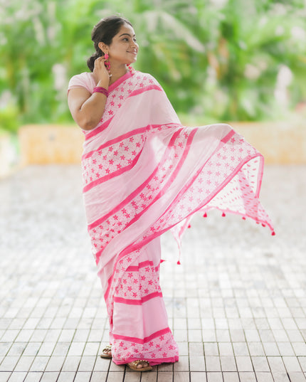 Bougainvillea- Handcrafted Mul Cotton Saree