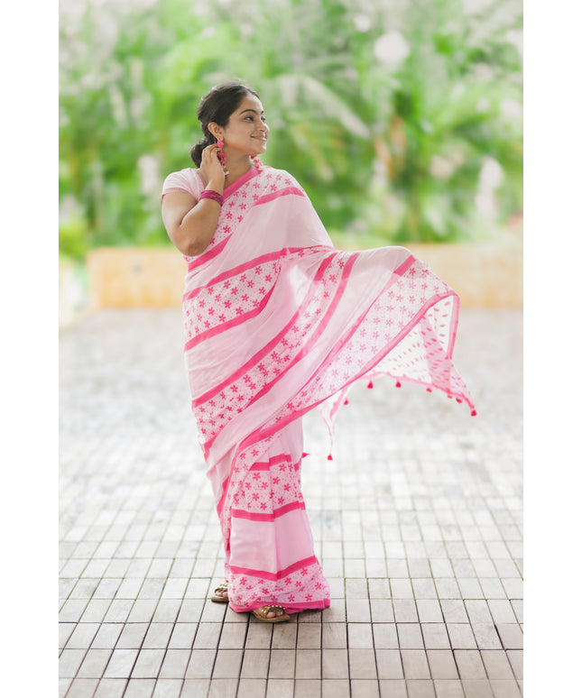 Bougainvillea- Handcrafted Mul Cotton Saree