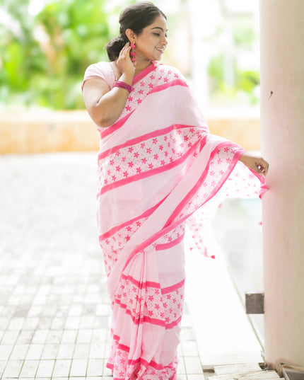 Bougainvillea- Handcrafted Mul Cotton Saree
