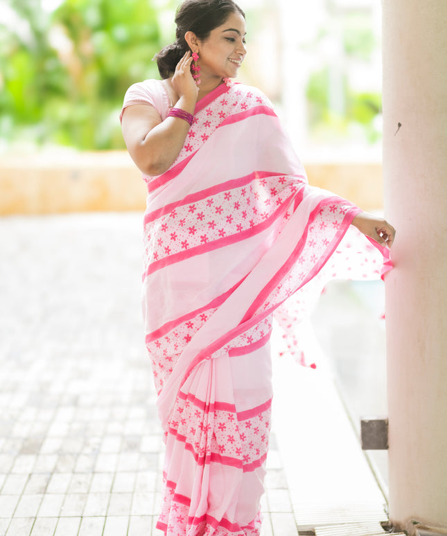 Bougainvillea- Handcrafted Mul Cotton Saree