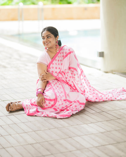 Bougainvillea- Handcrafted Mul Cotton Saree