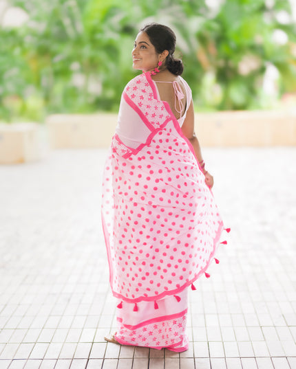 Bougainvillea- Handcrafted Mul Cotton Saree