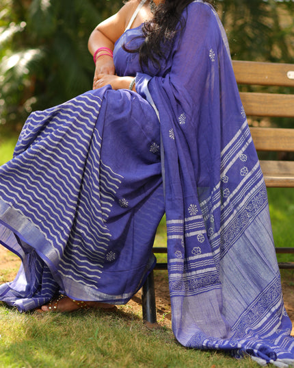 Starlit Symphony - Handcrafted  Linen Saree