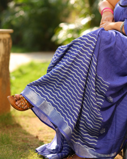 Starlit Symphony - Handcrafted  Linen Saree