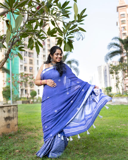Starlit Symphony - Handcrafted  Linen Saree